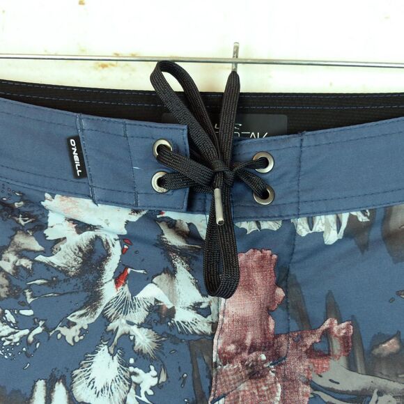 O’Neill Board Shorts Men 32X10 Deep Blue Floral HyperFreak Taco Swim Trunk Surf - Picture 5 of 15